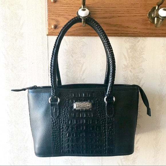 Brighton Handbags - Brighton black leather & red/cream gingham handbag